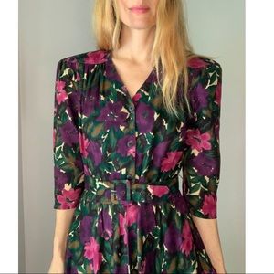 Vintage Floral Belted Pocket Cottagecore Dress